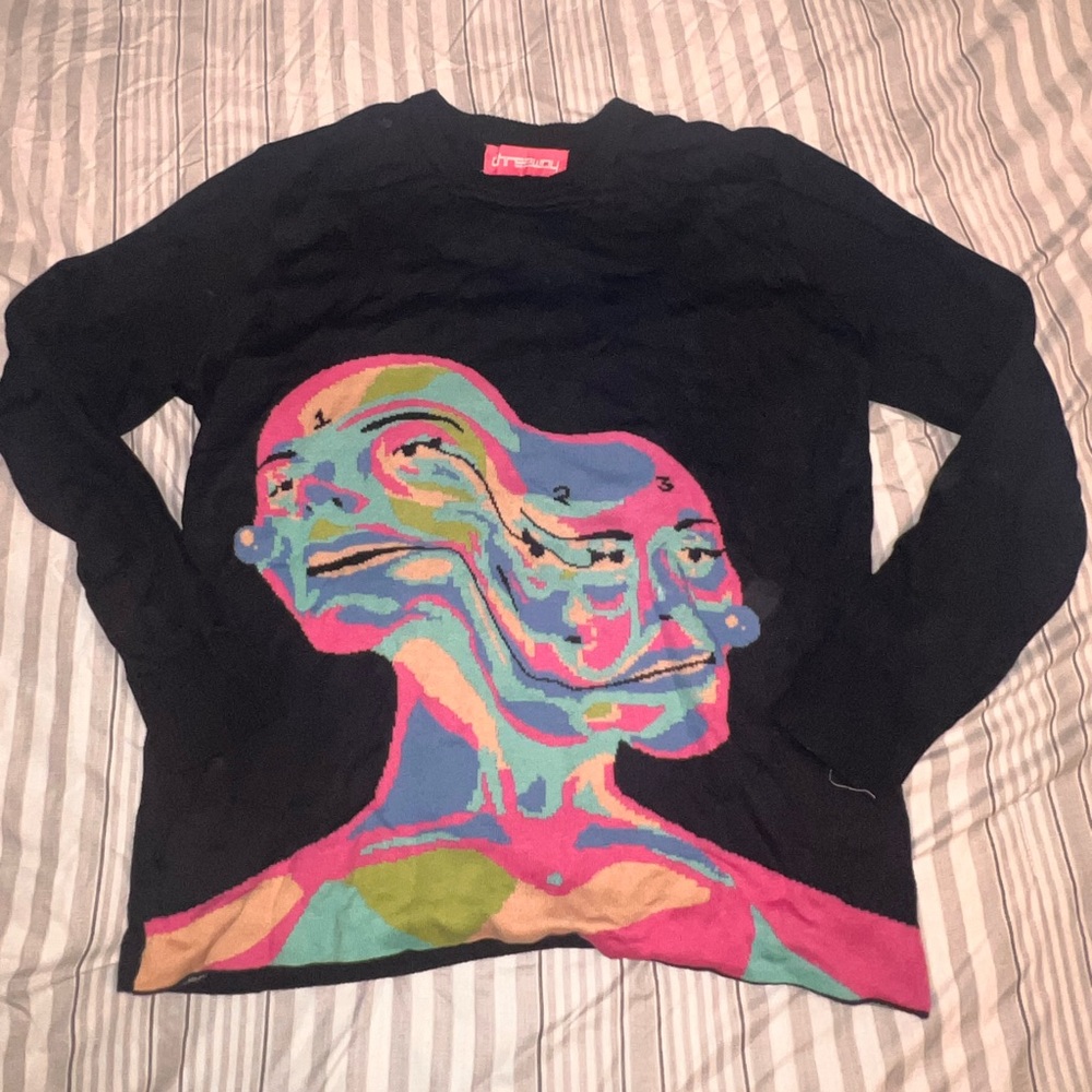 Black Sweater with Colorful Abstract Design
